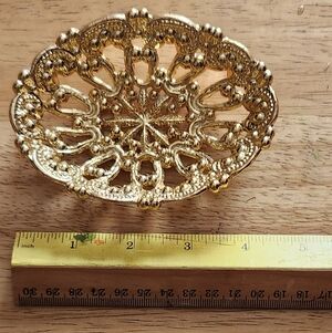 Goldtone Esdter Egg Shaped Filigree Dish for Soap Candy Candle
